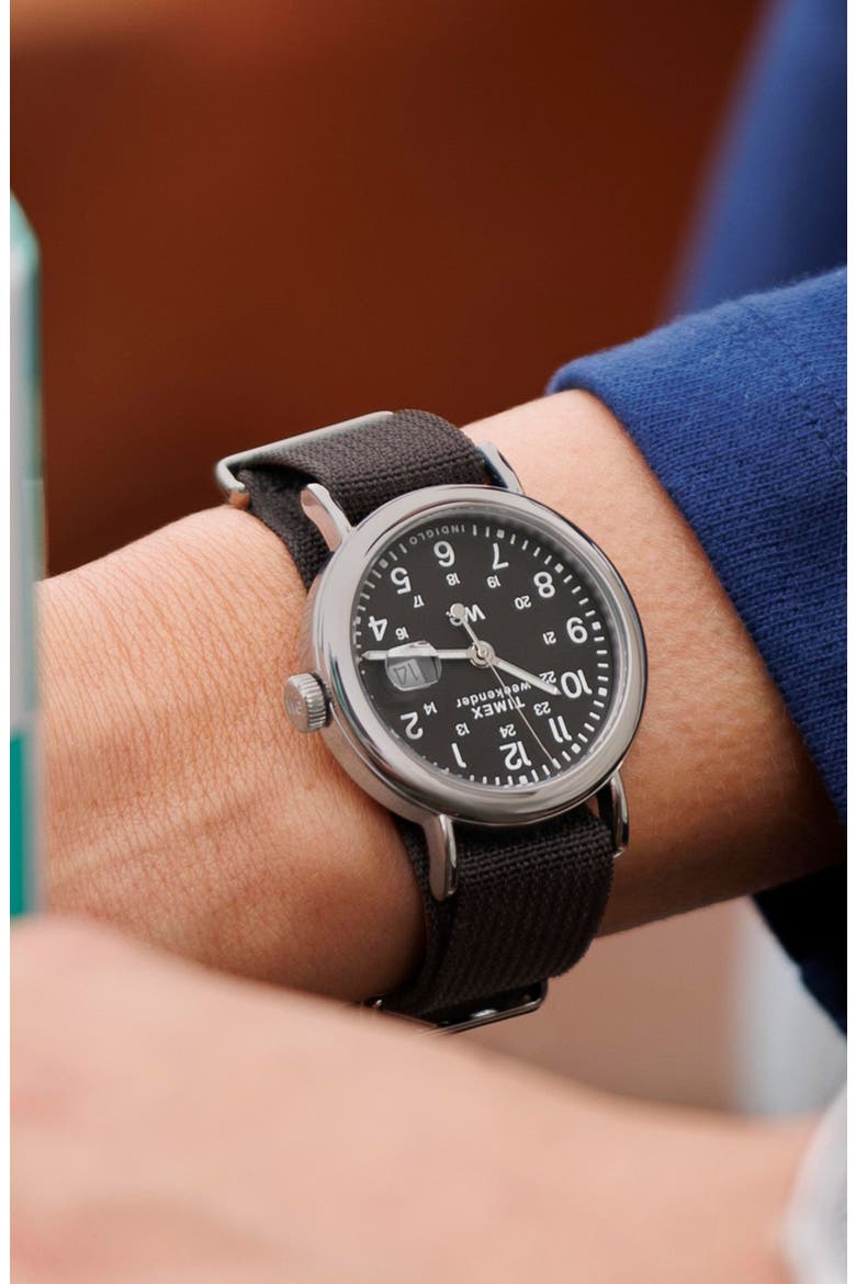Weekender Canvas Strap Watch, 37mm, Alternate, color, BLACK