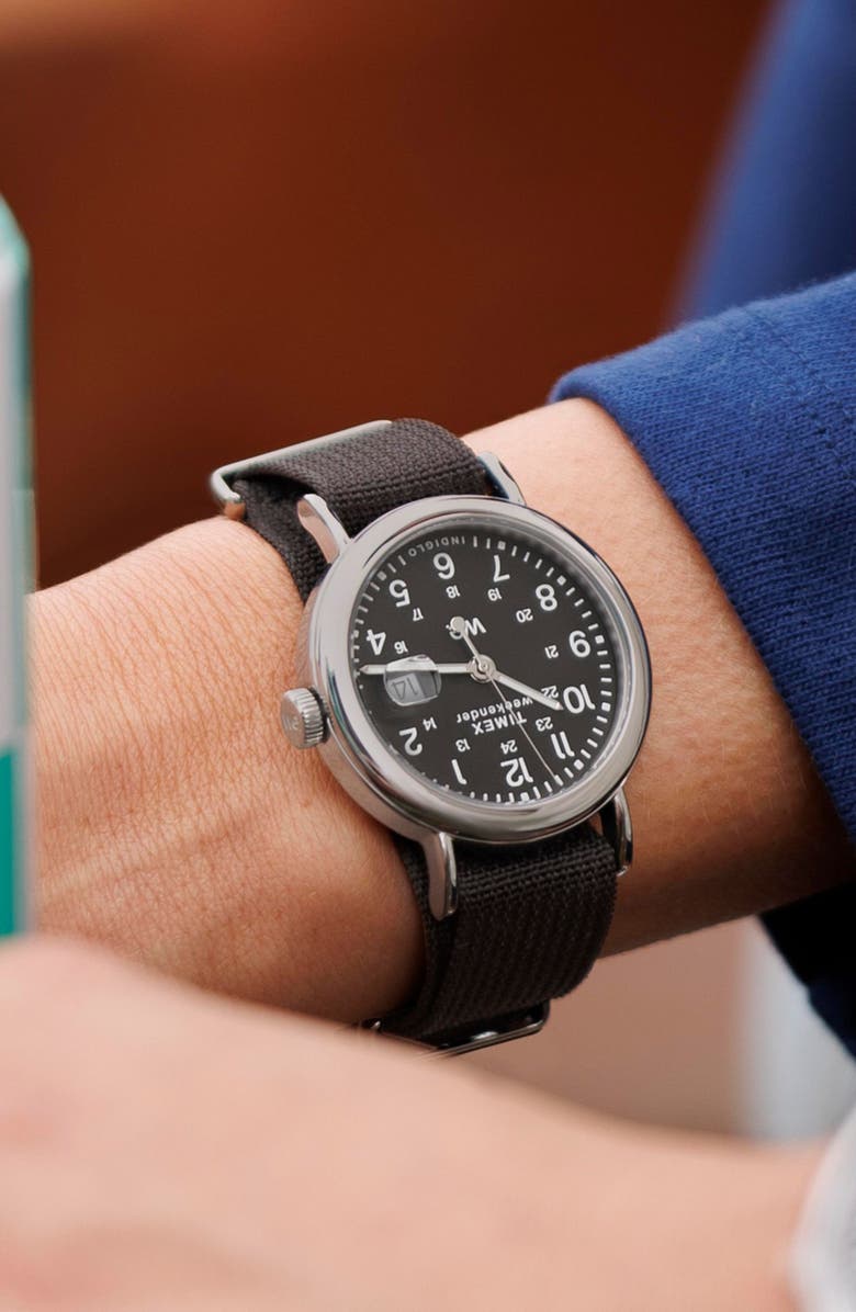 Timex<sup>®</sup> Weekender Canvas Strap Watch, 37mm, Alternate, color, Black
