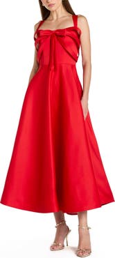 Mac Duggal Women's Satin Sleeveless A Line Ankle Dress With Bow