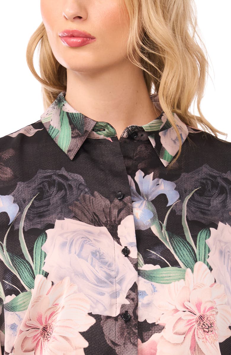 Ted Baker Casery Floral Georgette Button-Up Shirt, Alternate, color, Black/ Coral Pink Multi