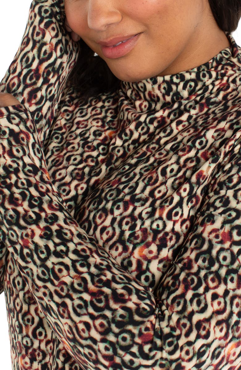 Liverpool Los Angeles Ruched Mock Neck Top, Alternate, color, Multi Geo Ikat