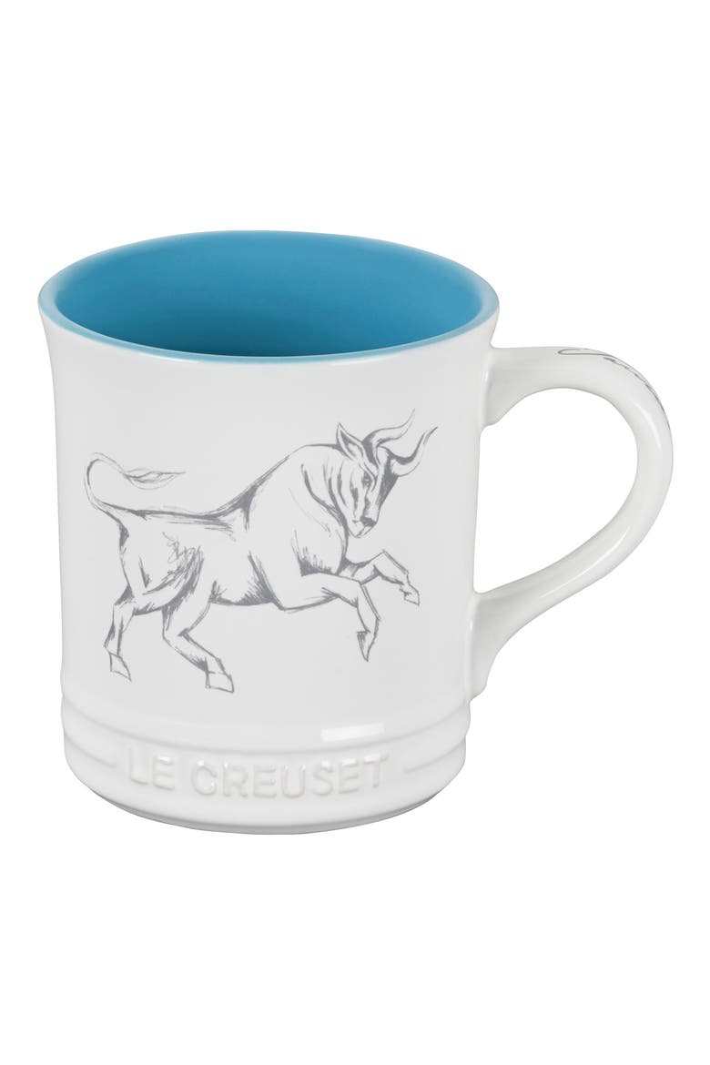 Zodiac Stoneware Mug, Main, color, WHITE/ TEAL BLUE