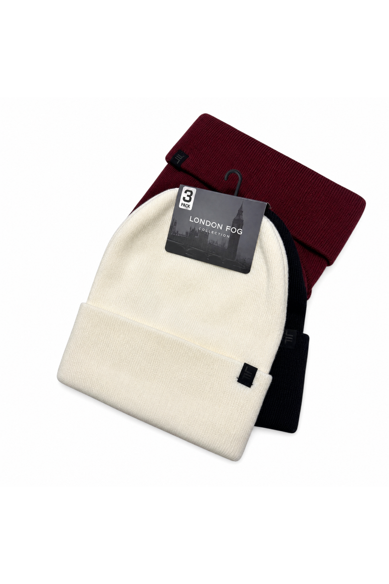 Women's 3-Pack Rib Cuff Knit Beanie Set, Alternate, color, Ivory/Black/Burgundy