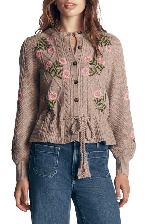 Embroidered Cable Knit Cardigan