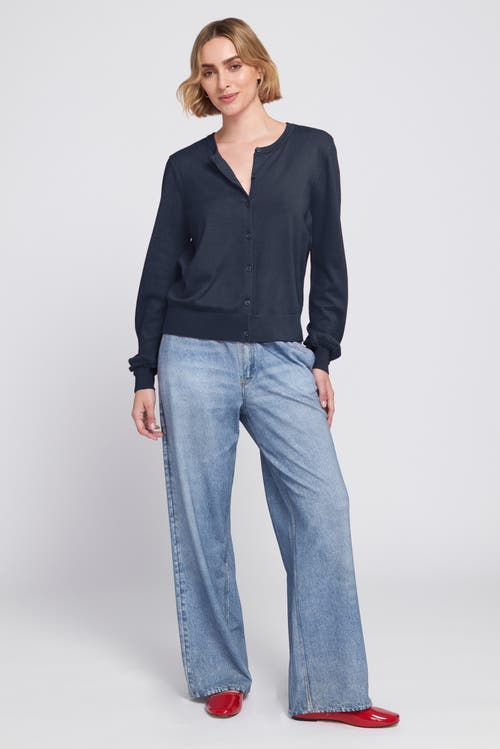 Elle Collection Fine Gauge Leight Weight Cardigan Sweater In Blue