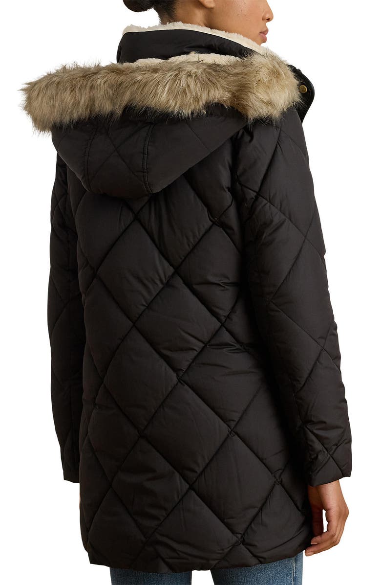 Lauren Ralph Lauren Faux Fur Trim Hooded Puffer Jacket, Alternate, color, Black