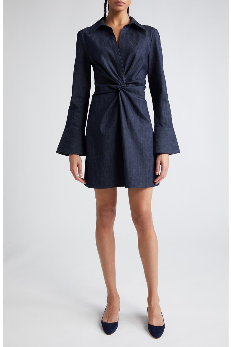McKenna Twist Front Long Sleeve Denim Minidress, Main, color, INDIGO