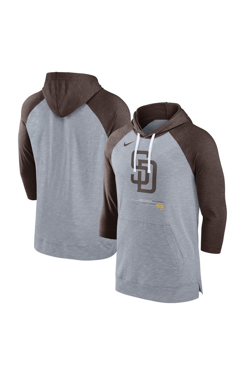 Nike Men's Nike Heather Gray/Heather Charcoal San Diego Padres Baseball Raglan 3/4-Sleeve Pullover Hoodie, Main, color, 