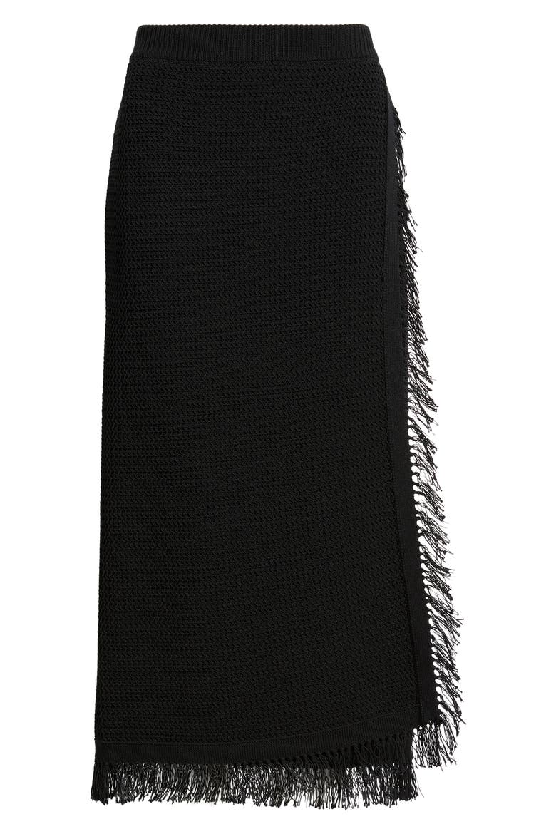 Fringe Sweater Midi Skirt, Alternate, color, BLACK