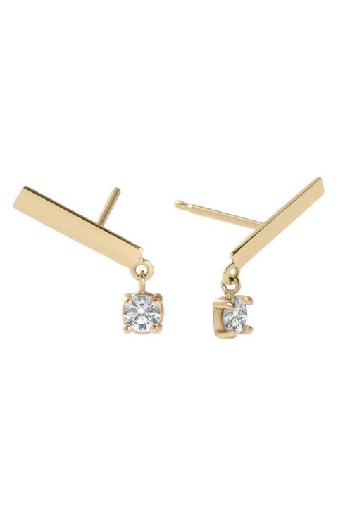 Dangle 14K Gold Diamond Bar Stud Earrings