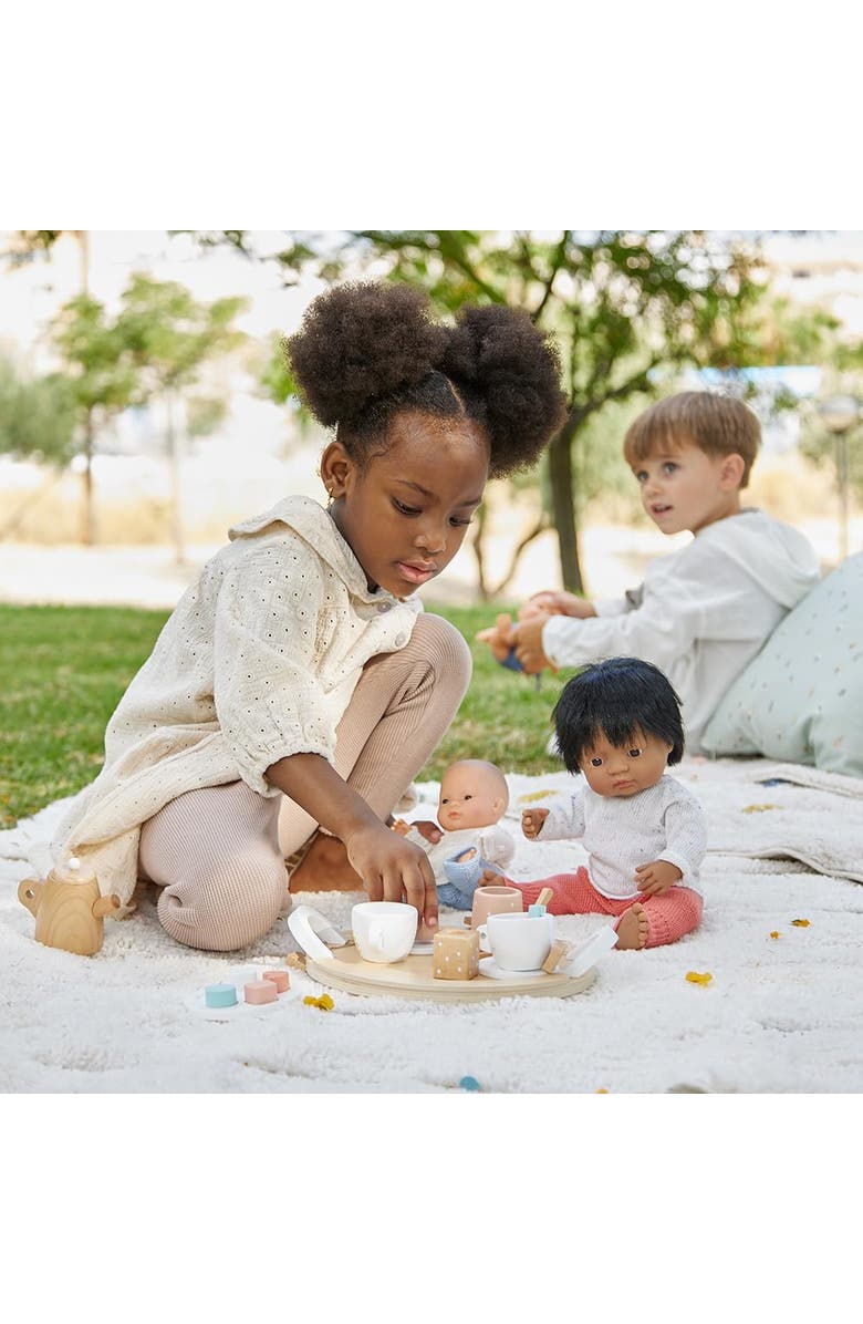 Miniland Wooden Tea Set Doll Accessory Play Set, Alternate, color, Beige Multi