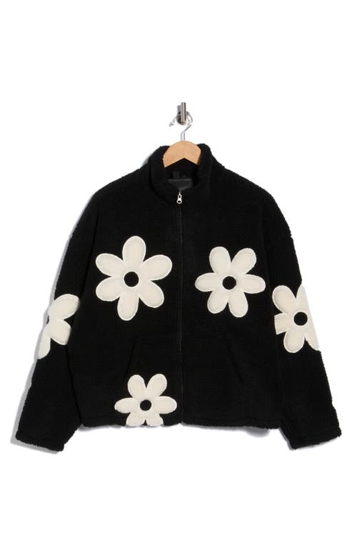 Rdi Flower Appliqué Faux Shearling Zip Jacket In Black