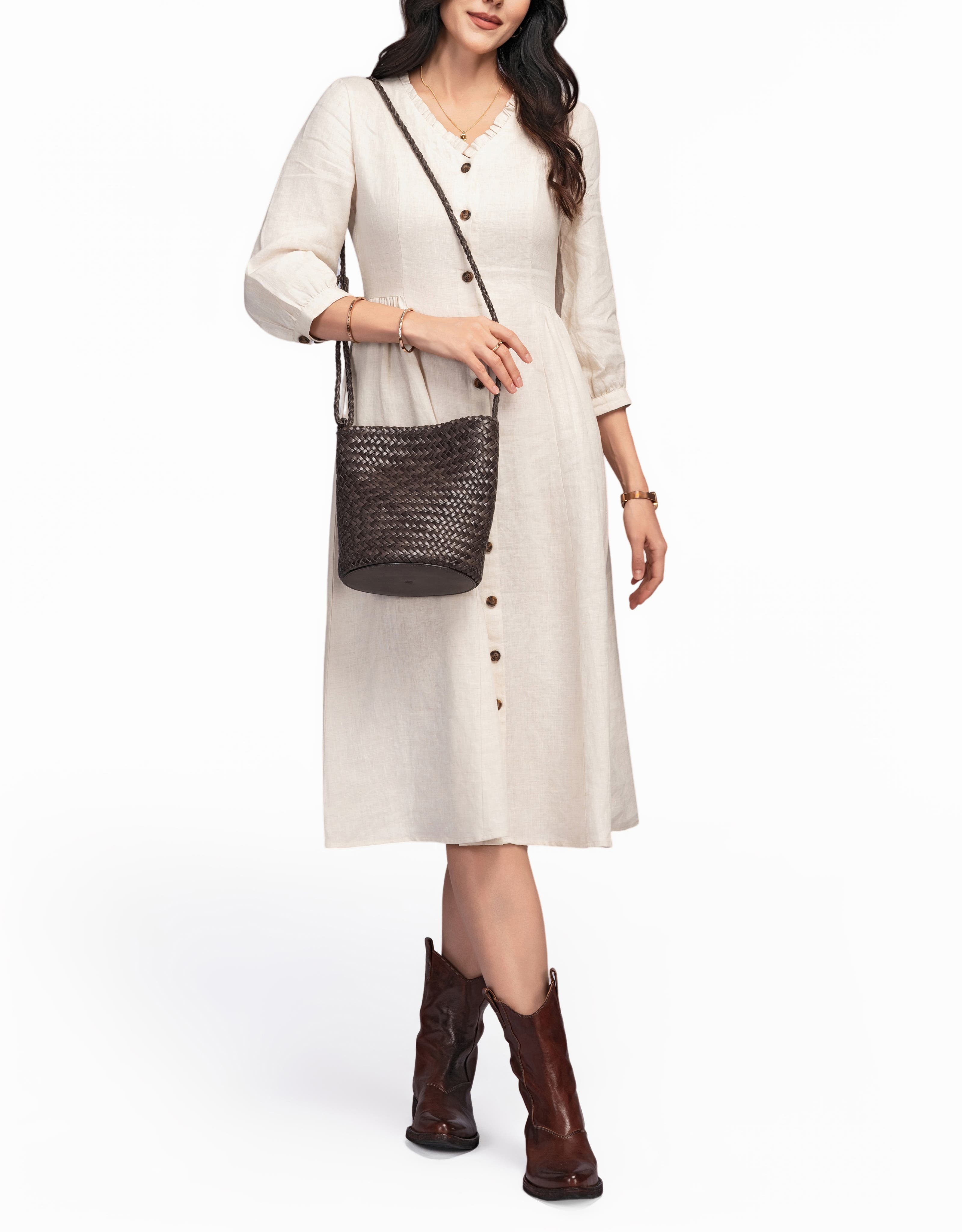 OLD TREND Reed Genuine Leather Woven Barrel Crossbody Bag, Alternate, color, Grey