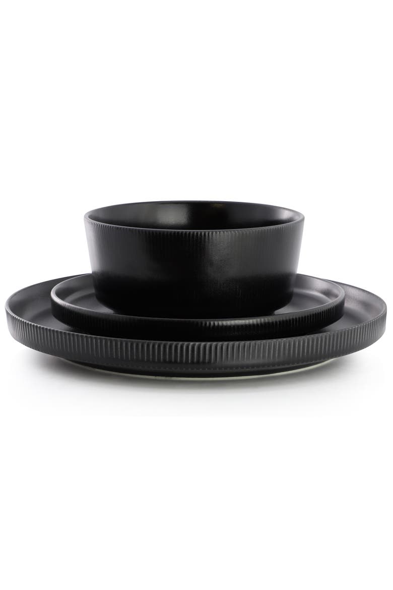 Dempsey Road 12 Piece Stoneware Dinnerware Set, Alternate, color, Black