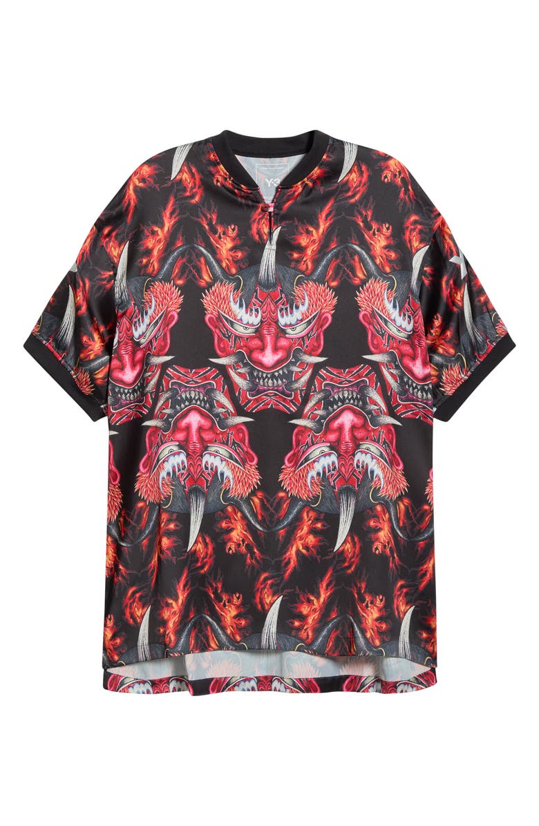 Y-3 Satin Yaksha Graphic Jersey Polo, Main, color, Red Multi