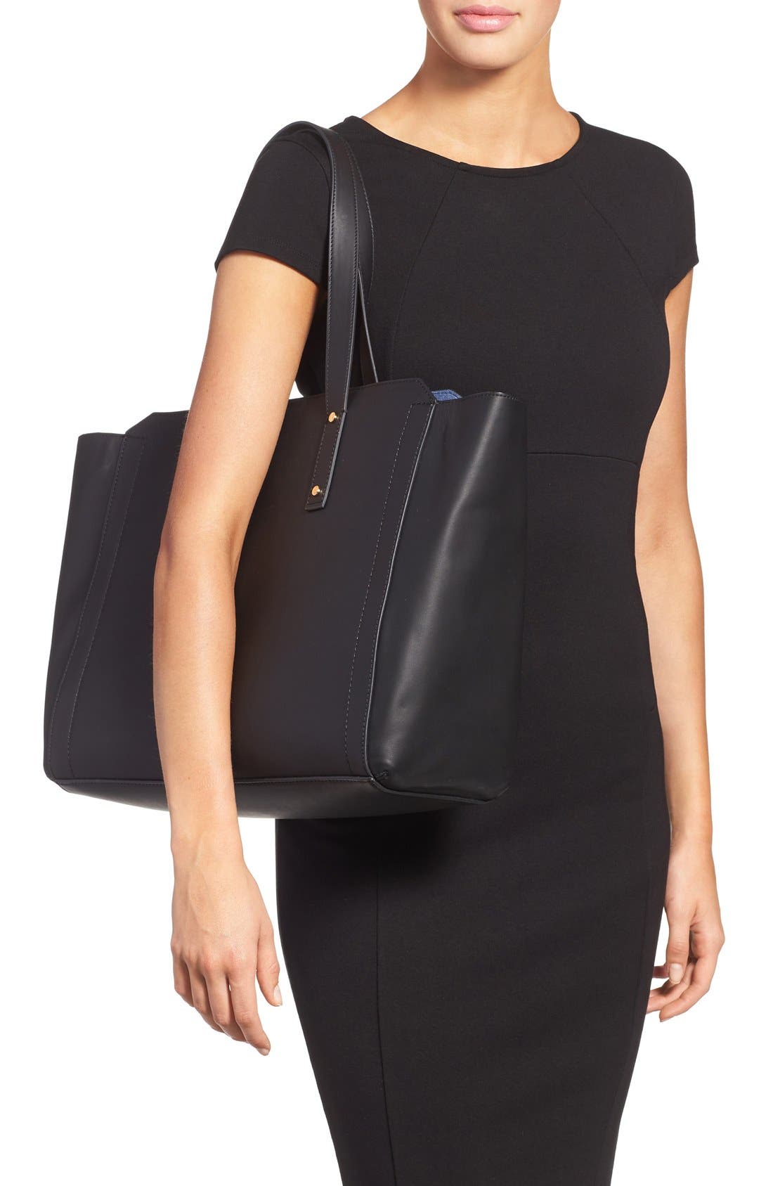 'Soho Solutions' Leather Tote, Alternate, color, BLACK