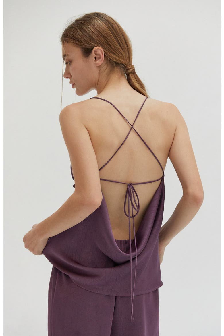 Textured Satin Cowl Back Satin Top, Alternate, color, Fig