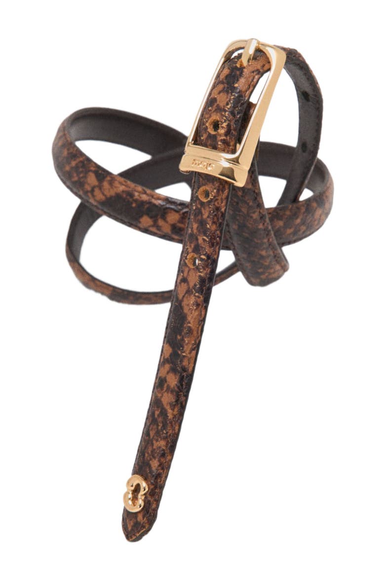 Slim embossed leather belt, Alternate, color, Brown snake print