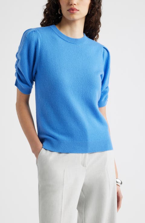 Ruched Short Sleeve Cashmere Sweater