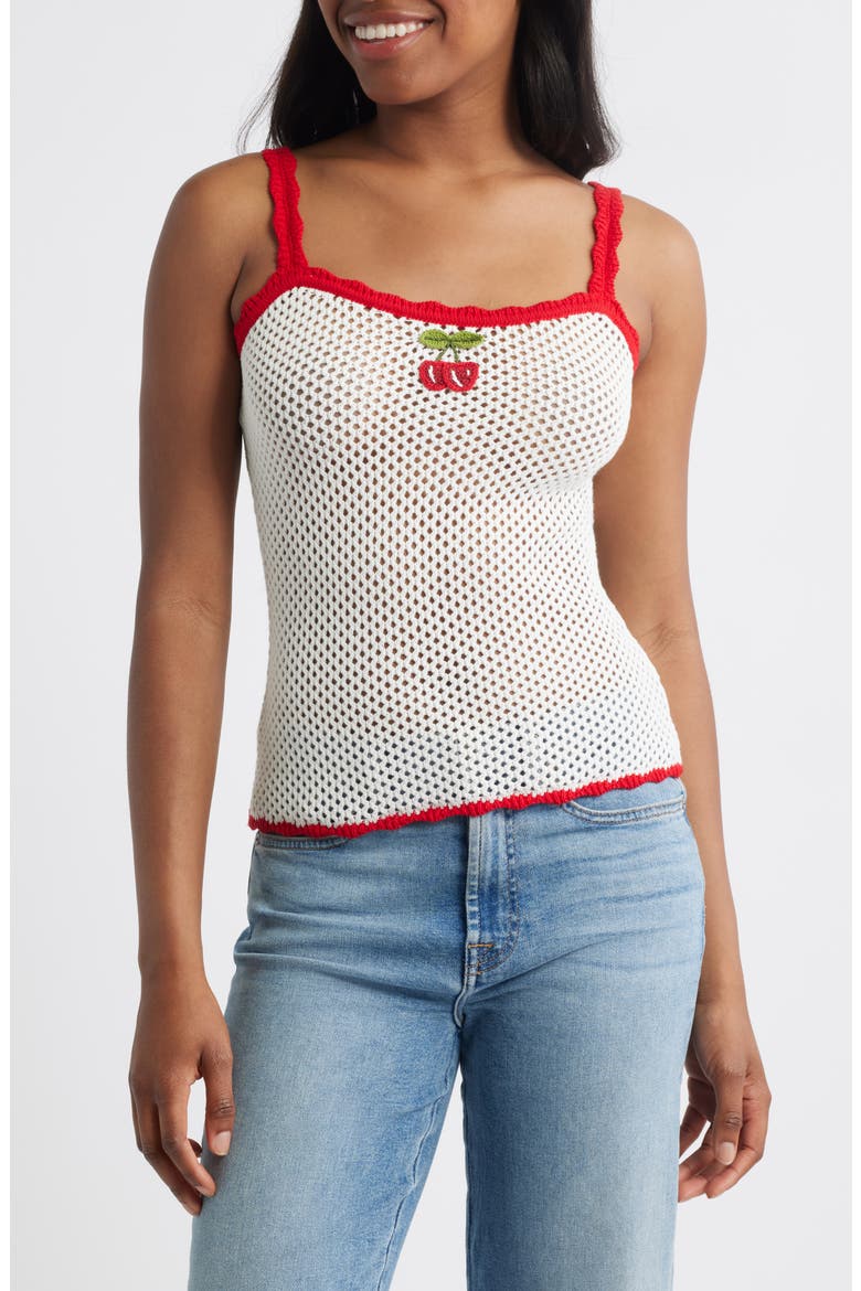x Styled by COCO! Marcie Embroidered Open Stitch Camisole, Main, color, IVORY
