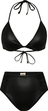 L'AGENCE Annabelle Luxe Underwire Faux Leather Bikini Top