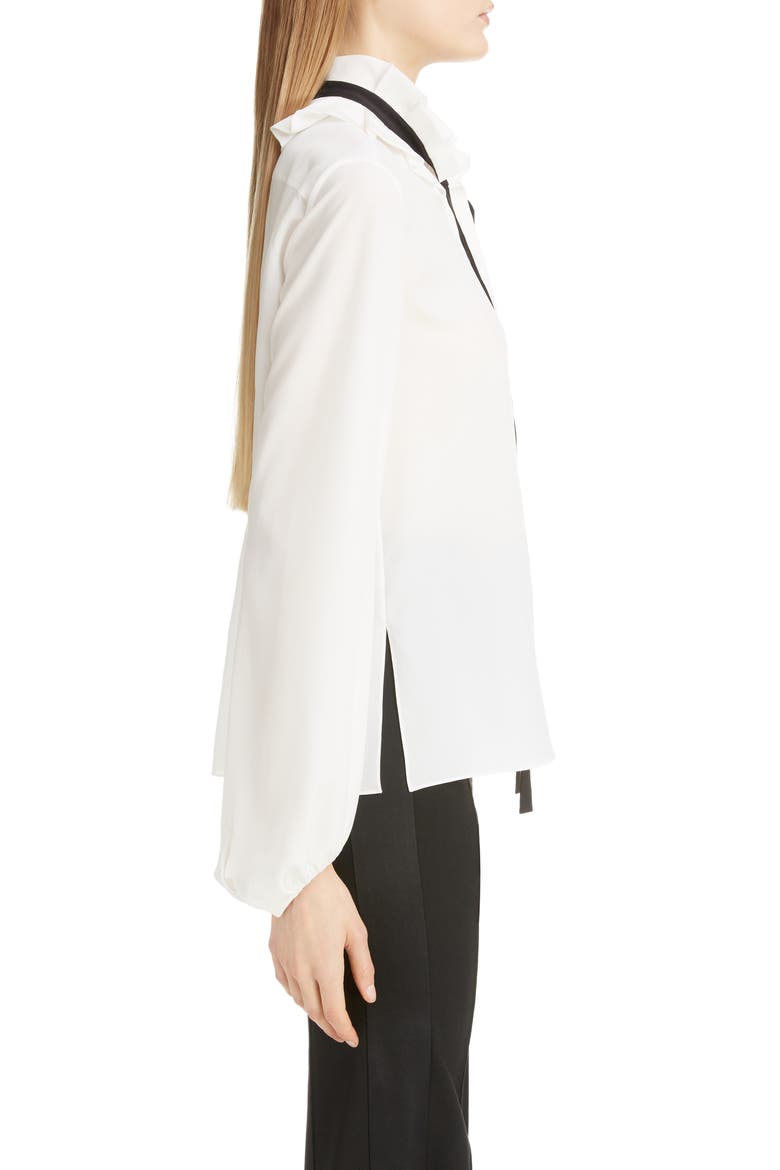 Ruffle Tie Neck Silk Blouse, Alternate, color, ICONIC MILK