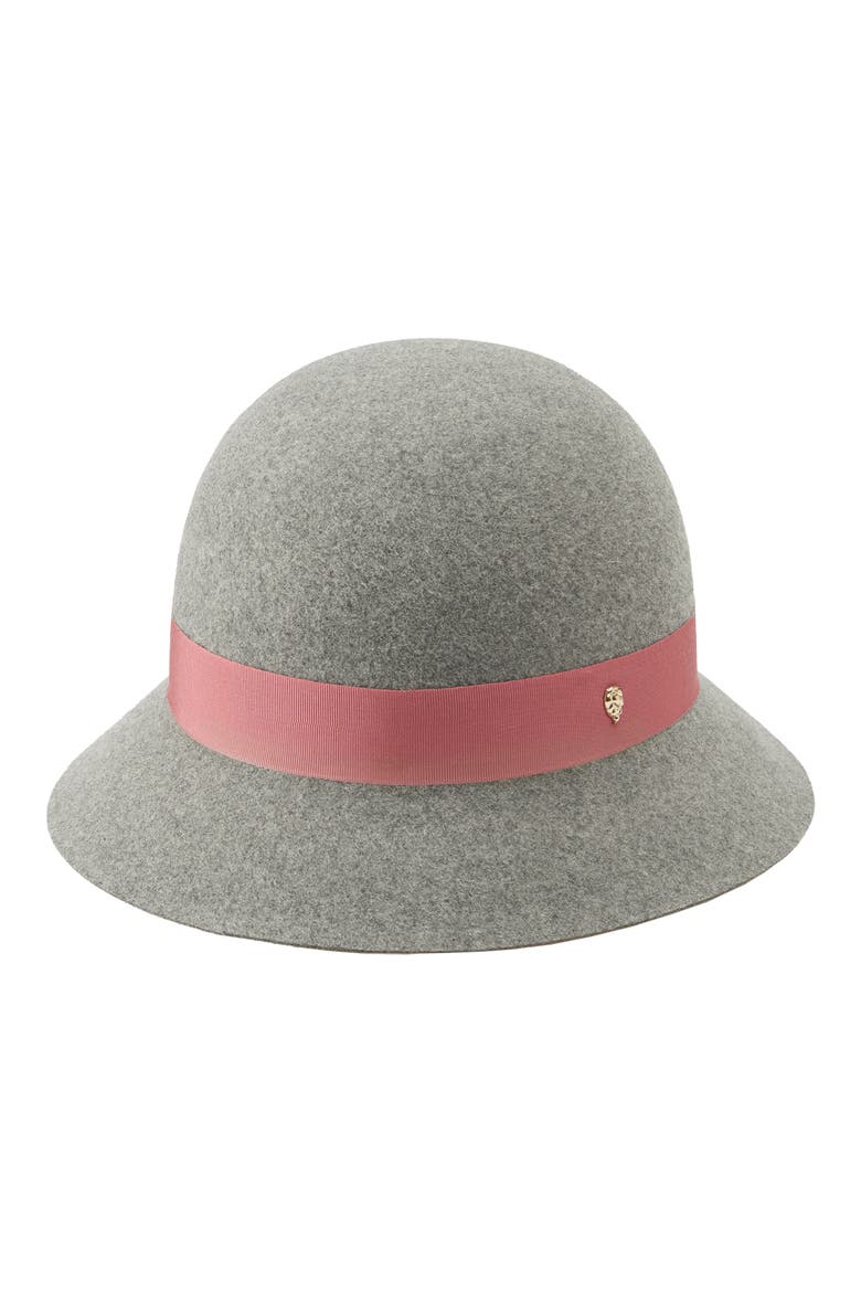 Etta Short Brim Merino Wool Cloche, Main, color, GREY MELANGE/BLOSSOM