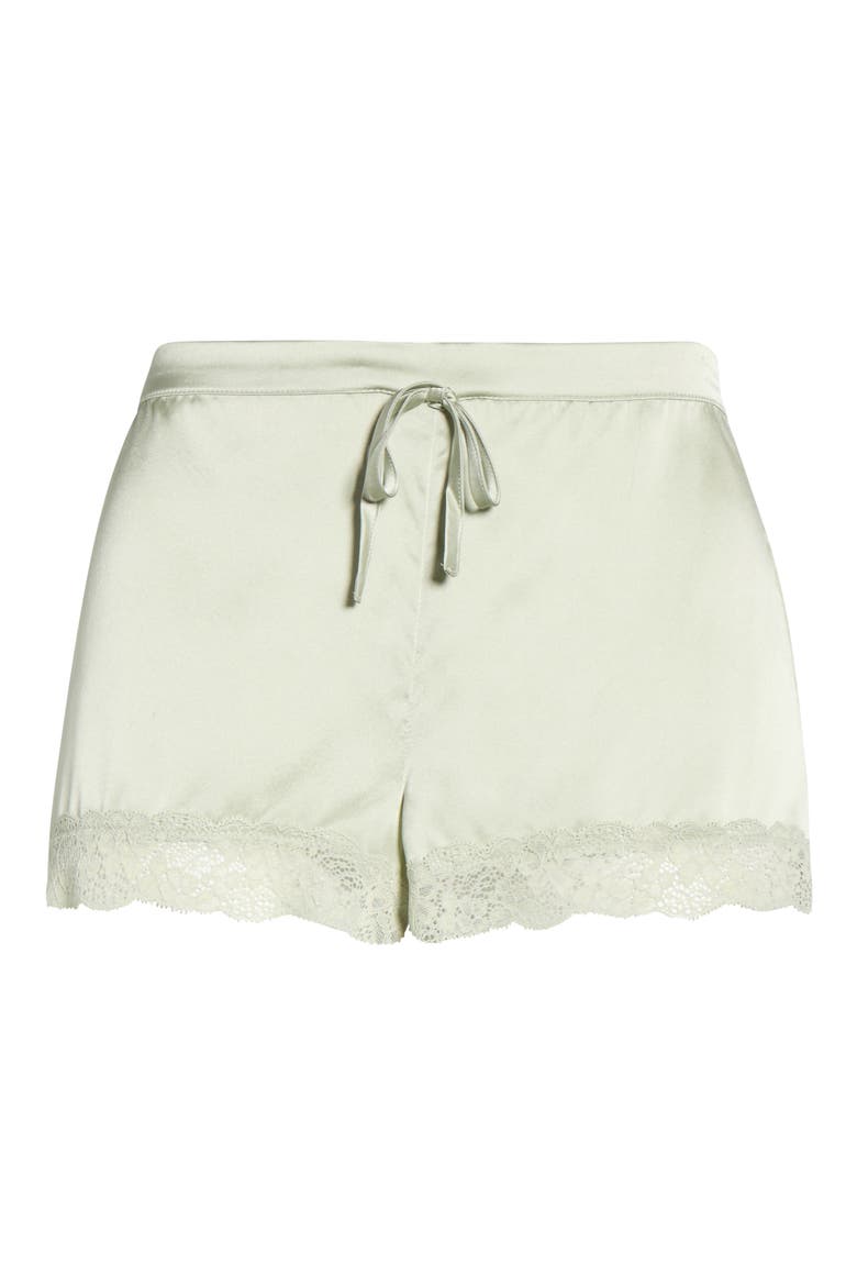 Milky Lace Trim Washable Silk Satin Pajama Shorts, Alternate, color, BLEACH