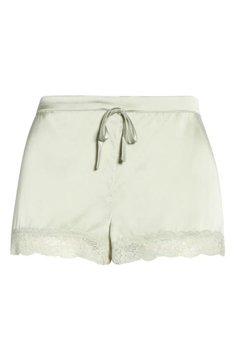 Milky Lace Trim Washable Silk Satin Pajama Shorts