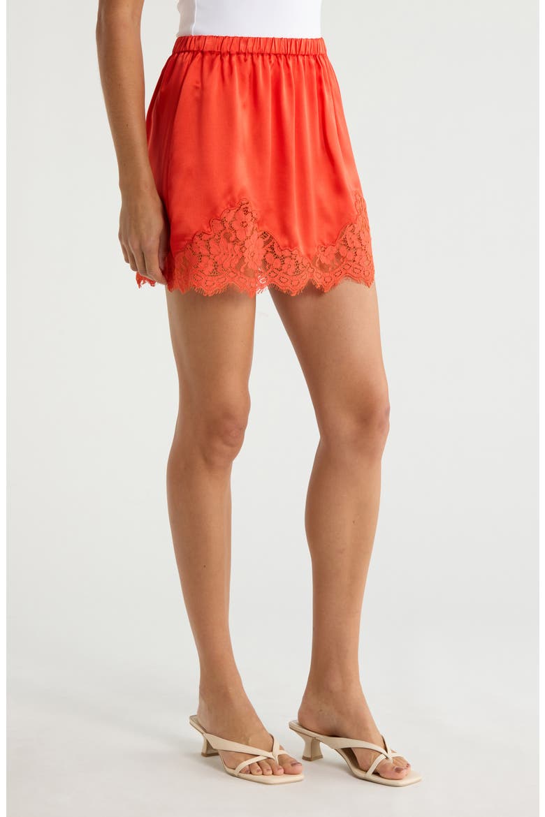 Alexia Lace Trim Silk Blend Slip Miniskirt, Alternate, color, APEROL