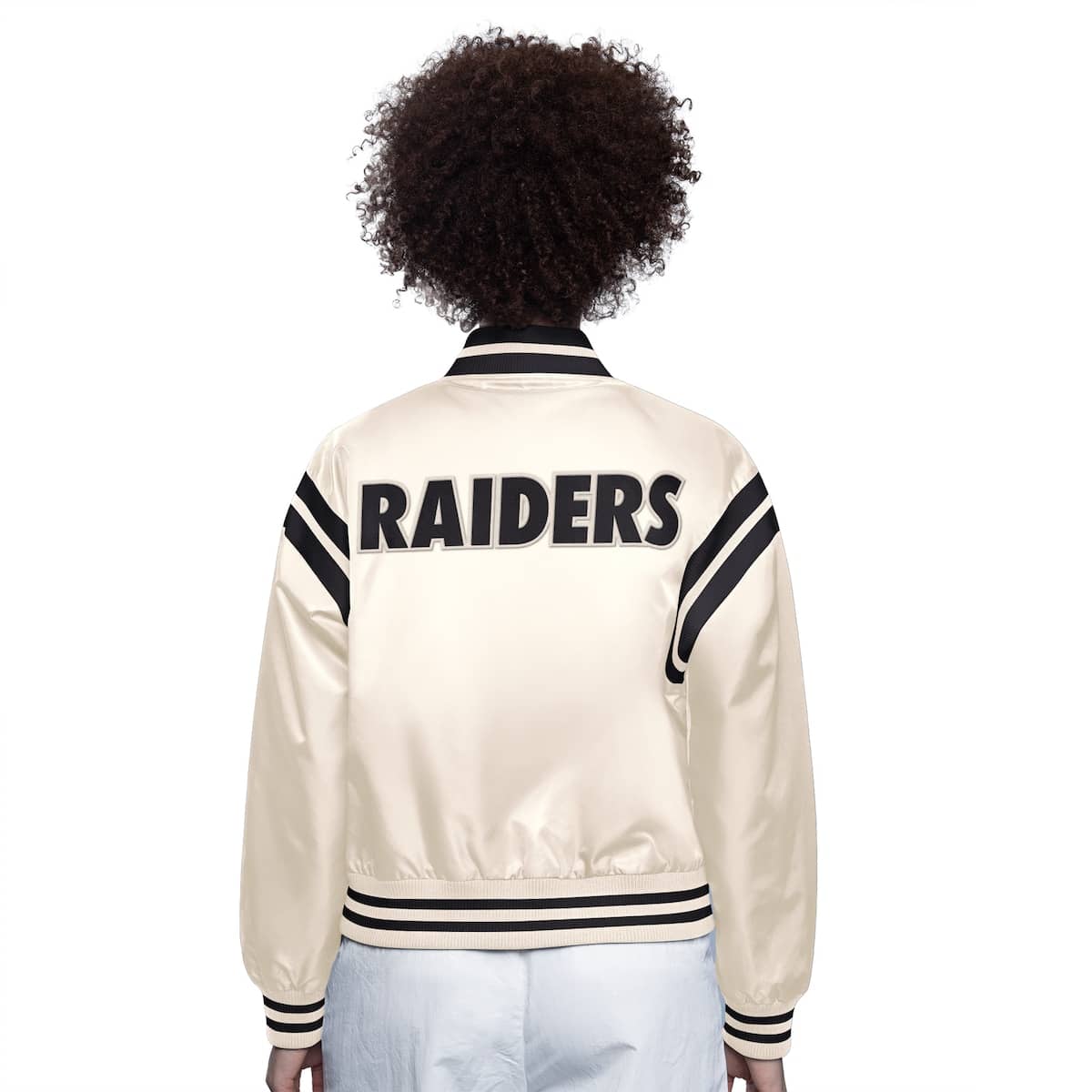 Women'sStarter  Cream Oakland Raiders Gridiron Classics Full Count Full-Snap Satin Jacket - image 2