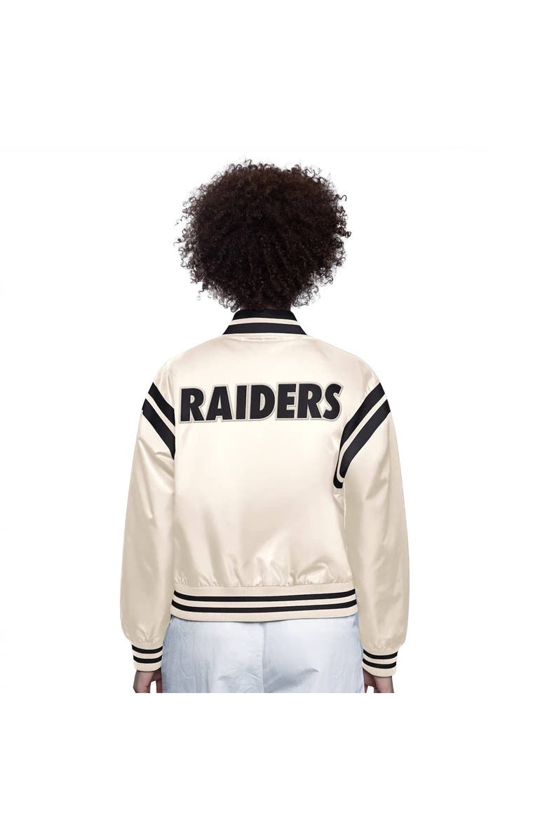 STARTER Women's Starter Cream Oakland Raiders Gridiron Classics Full Count Full-Snap Satin Jacket, Alternate, color, Cream