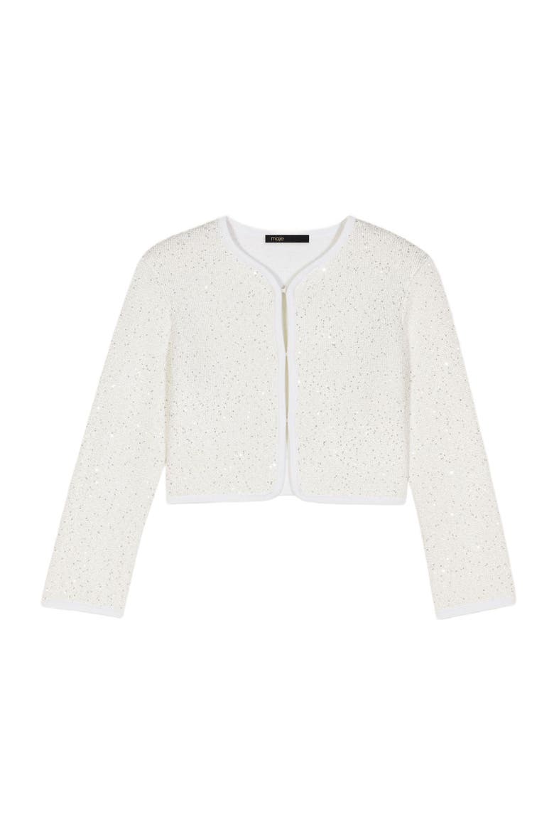 Cropped cardigan with rhinestones, Alternate, color, White
