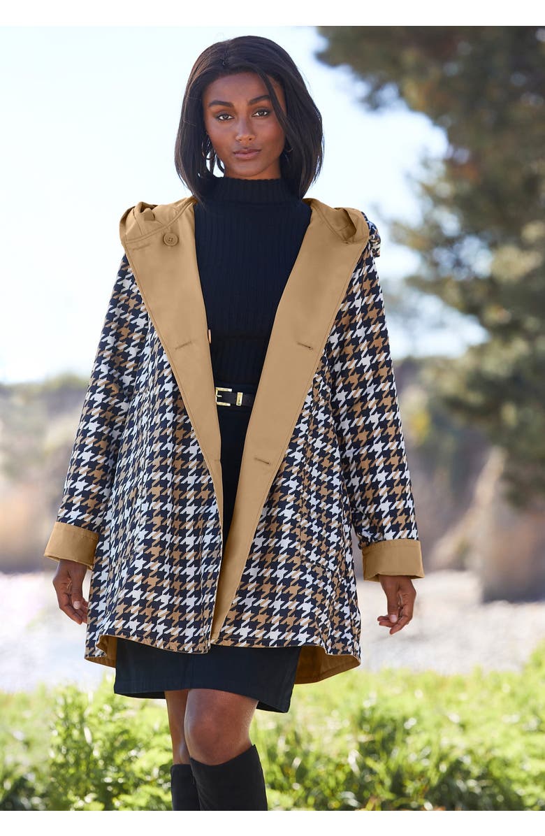 Jessica London Reversible A-Line Raincoat, Alternate, color, Dark Charcoal Dot