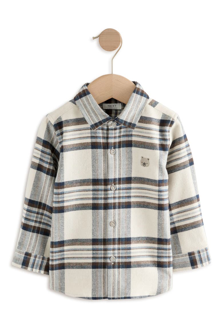Kids' Plaid Bear Cotton Button-Up Shirt, Main, color, BLUE