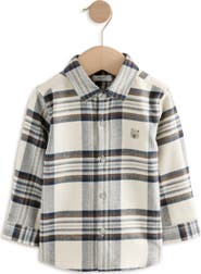 NEXT Kids' Plaid Bear Cotton Button-Up Shirt