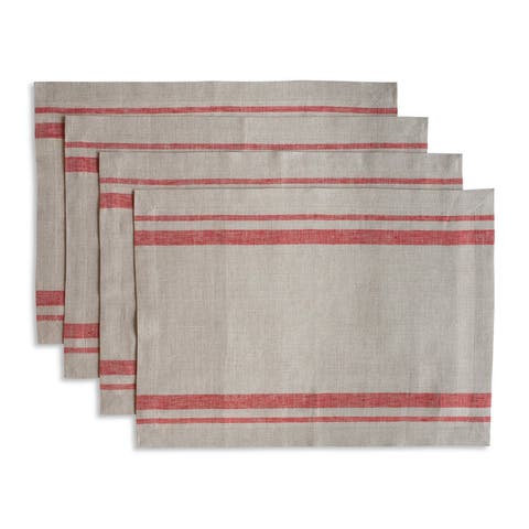Linen Placemats Set of 4, 14 x 19 Inch for Dining Table, Holiday and Everyday Table Decor - French Stripe