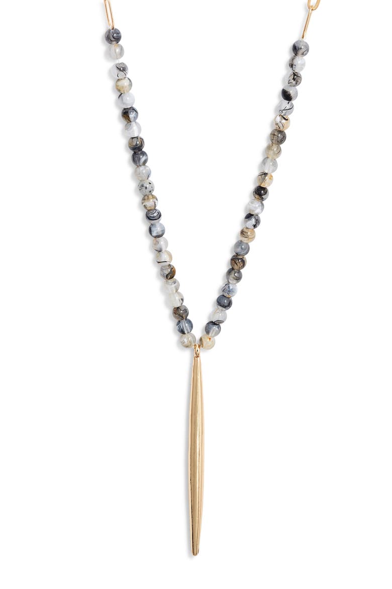 Beaded Pointed Bar Pendant Necklace, Main, color, GREY- GOLD