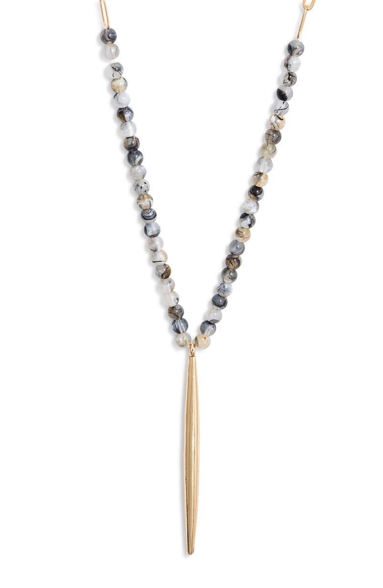 Nordstrom Beaded Pointed Bar Pendant Necklace, Main, color, Grey- Gold