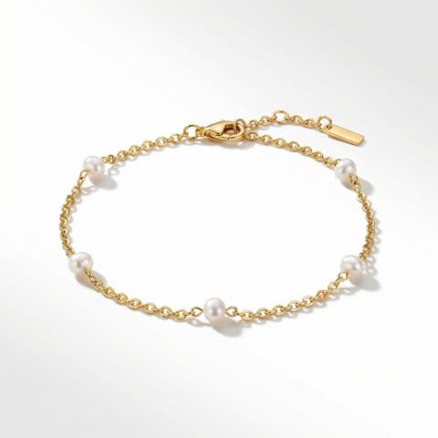 Max Anklet 9.5"18k Gold Plated 5mm Freshwater Pearls Lobster Clasp