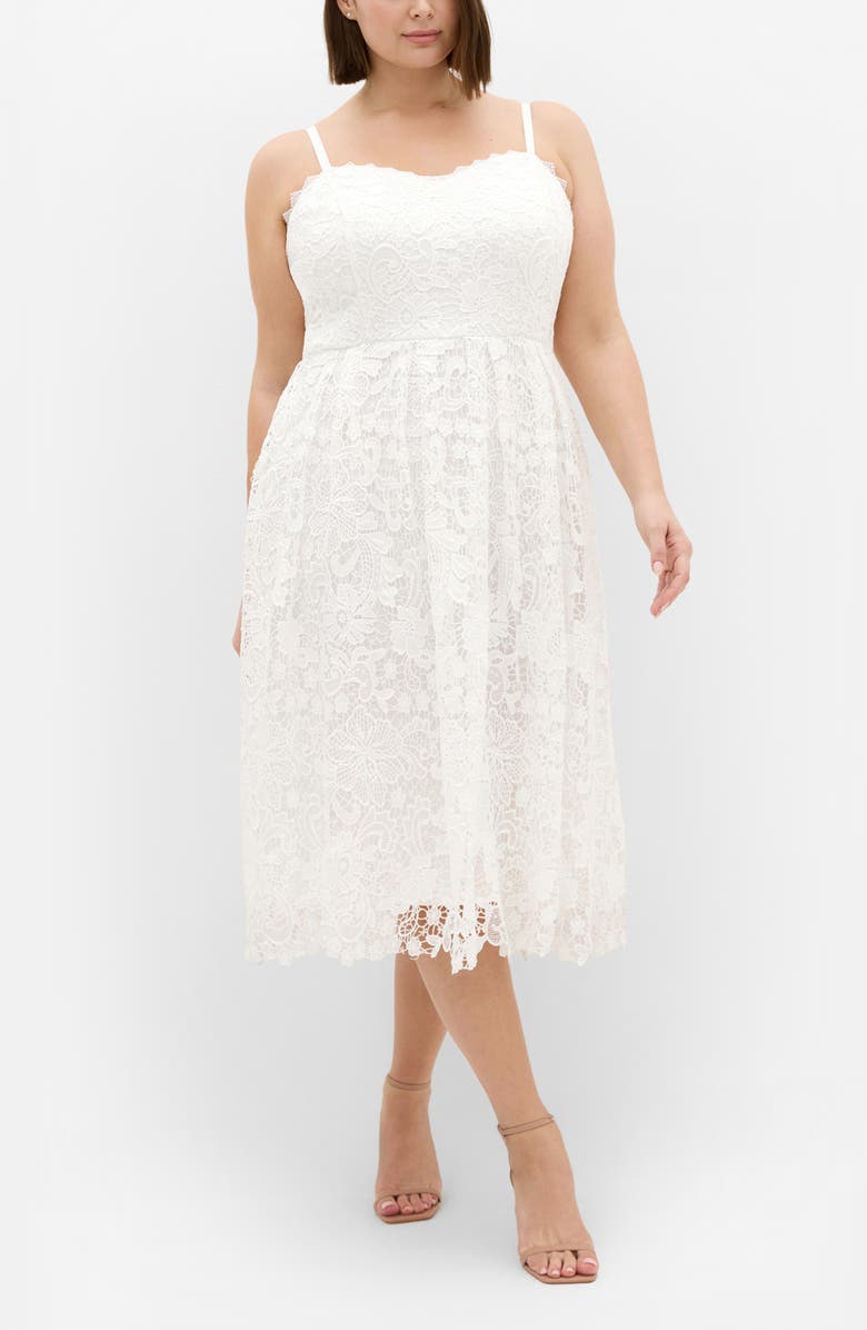City Chic Scarlet Lace Midi Dress, Main, color, Ivory