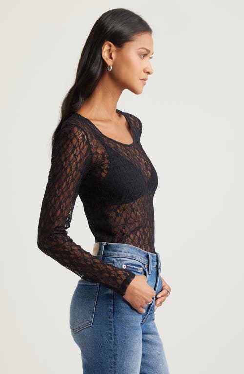 Open Edit Sheer Lace Top In Black