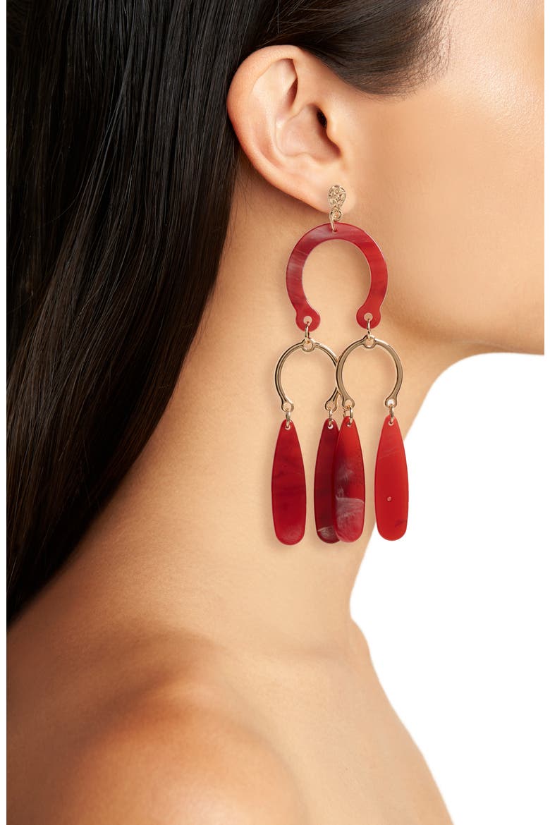 Dangle Earrings, Alternate, color, GOLD/ RED