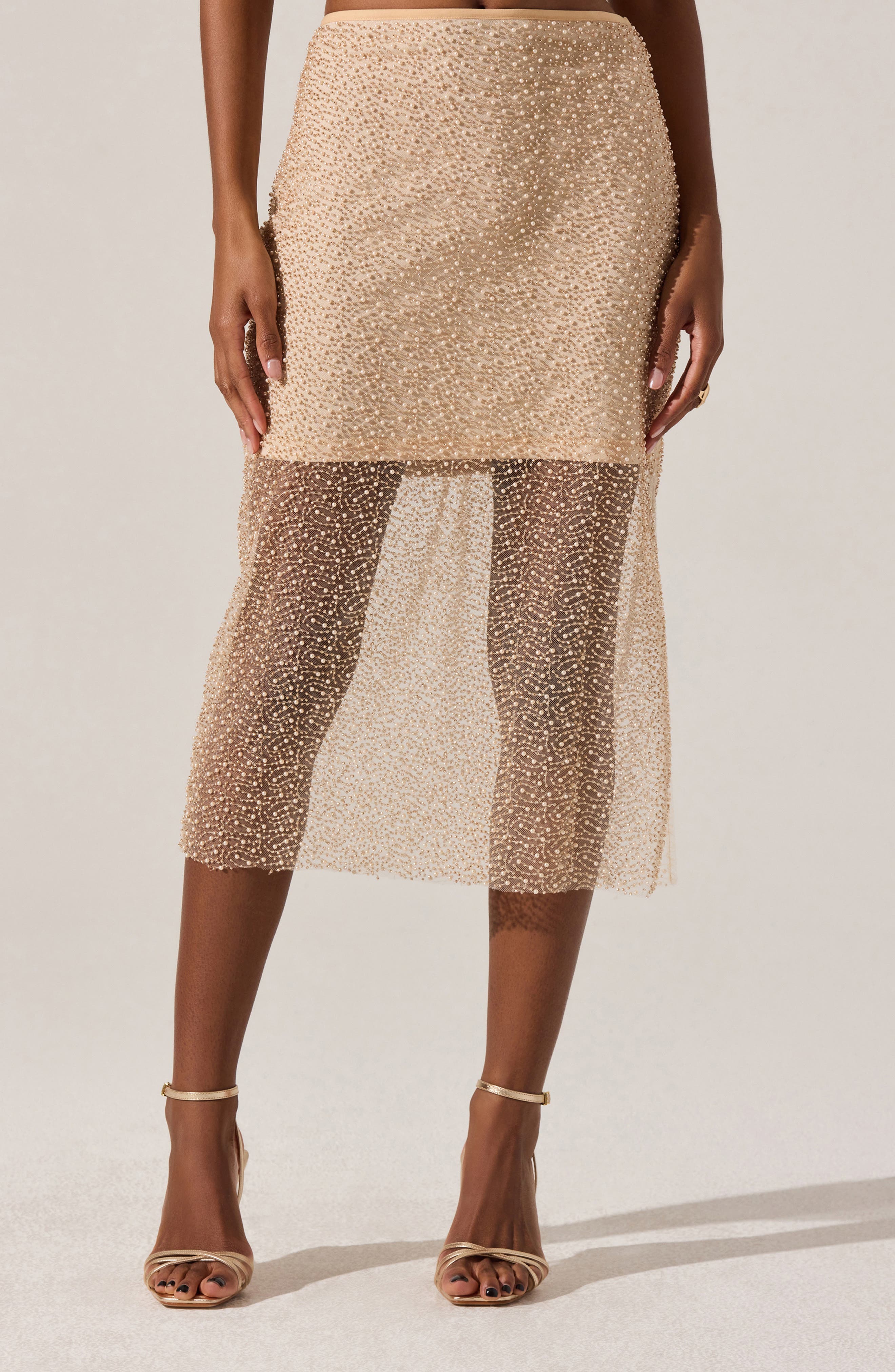 Messina Beaded Faux Pearl Midi Skirt