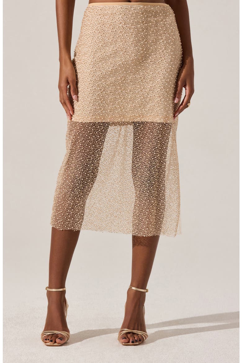 Messina Beaded Faux Pearl Midi Skirt, Main, color, CHAMPAGNE