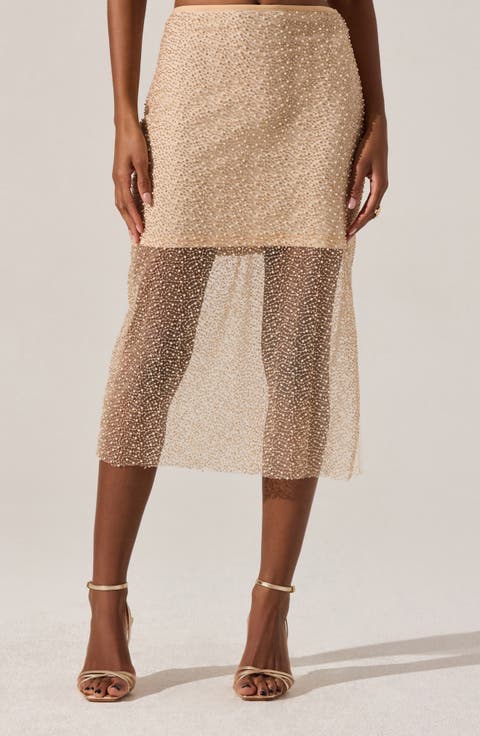 Messina Beaded Faux Pearl Midi Skirt