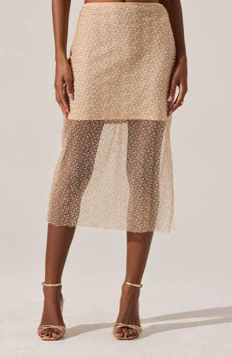 Messina Beaded Faux Pearl Midi Skirt