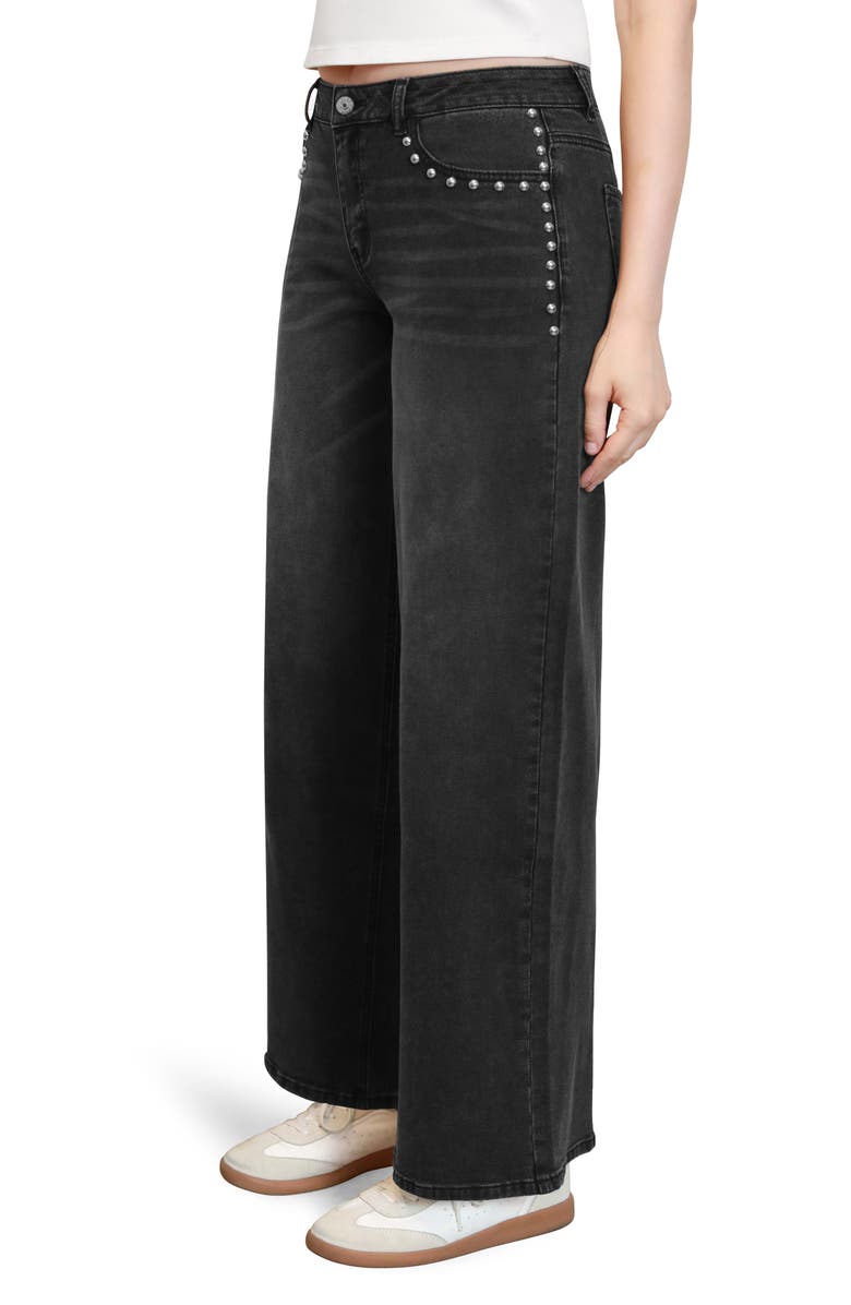 Madden Girl Studded Loose Fit Wide Leg Jeans, Alternate, color, Washed Black