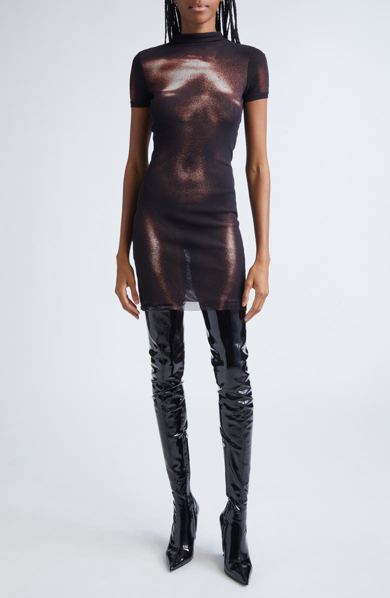Jean Paul Gaultier Trompe l'Oeil Mesh Minidress, Main, color, Black/ Brown