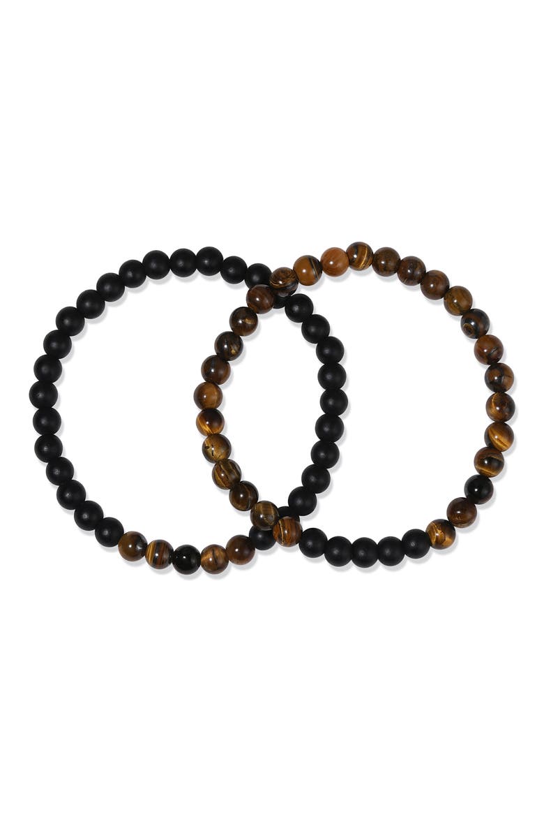 Men's Set of Two Tiger's Eye & Black Onyx Beaded Stretch Bracelets, Alternate, color, BROWN/ BLACK